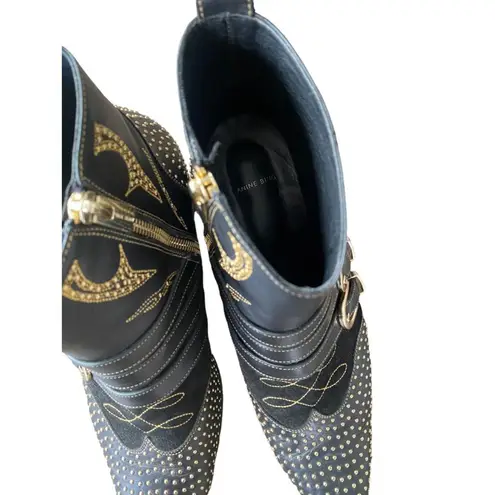 ANINE BING Penny Gold Studded Ankle Booties EU 40 Womens Boots Western Buckle