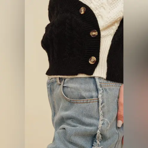 Cloud Ten Two-Tone Wrap Cable Knit Sweater