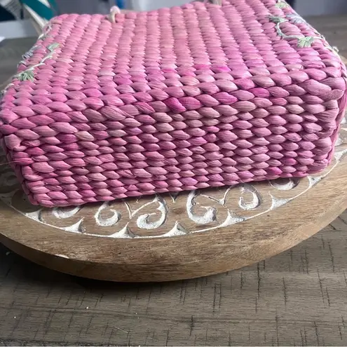 Vintage pink straw wicker square bag