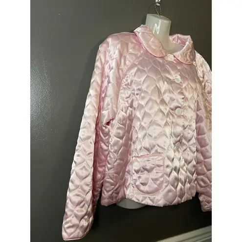 Amanda Rich Jacket Womens XL Pink Quilted Satin Bed Jacket Lounge Made USA