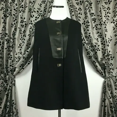 Sandro Leather Insert Wool Blend Black Cape Turnlock Silver Hardware Cloak Luxe