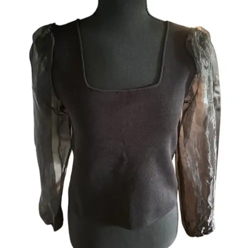 House of Harlow 1960 Black Sheer Sleeve Knit Top | Whimsigoth| Size Medium