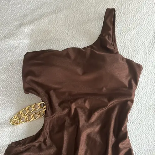 L'Agence L’AGENCE Ava Cutout Chain One-Shoulder Underwire One Piece Swimsuit,Small, $275