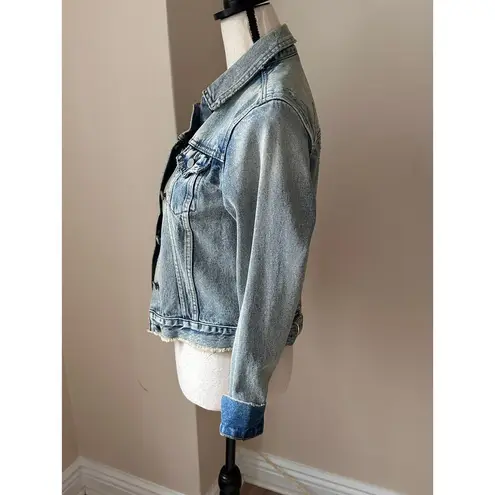 AllSaints Distressed Denim Jacket Vintage Wash Size Small Blue