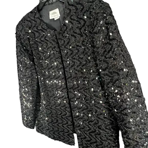 FA Chatta Vintage Sequin Jacket L Black Evening Cocktail Glam USA Union Made Size L
