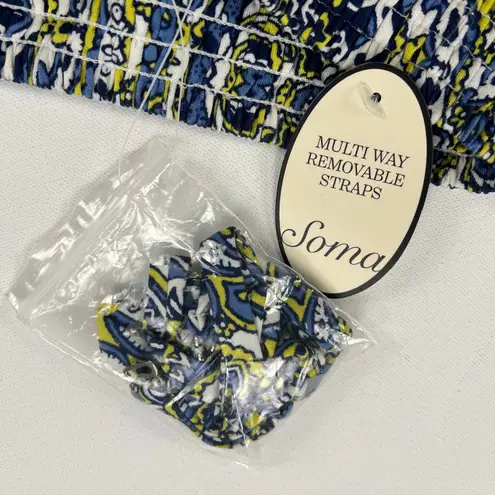 Soma Strapless Shorts Romper Plaza Paisley Indigo Optional Straps Size S Blue