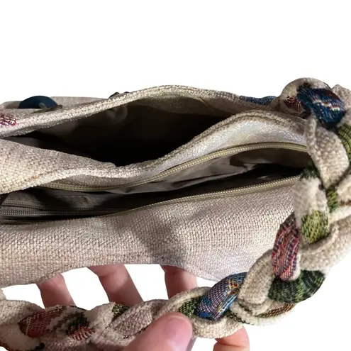 Cottagecore Embroidered Shoulder Bag Boho Whimsical Floral Tapestry Fairy Casual Green