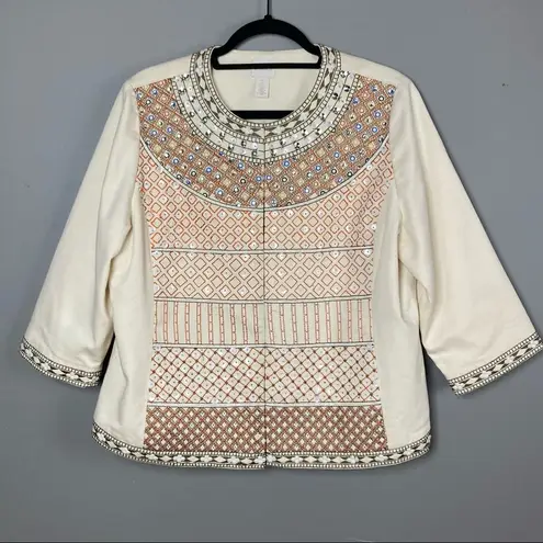 Chico's  Jacket tribal Maasai inspired beaded embroidery cream brown Large / 2P