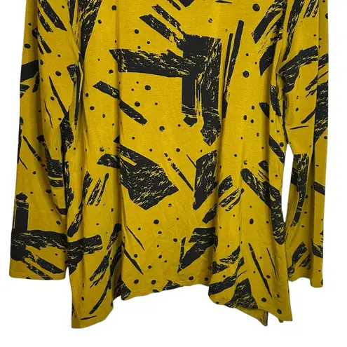 Chalet Et Ceci Zipper Front Olive Green Black Abstract Print Tunic Mock Neck XL