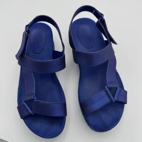 Call it spring Womens Size 8 Blue Suede Strappy Platform Wedge Chunky Sole Edgy