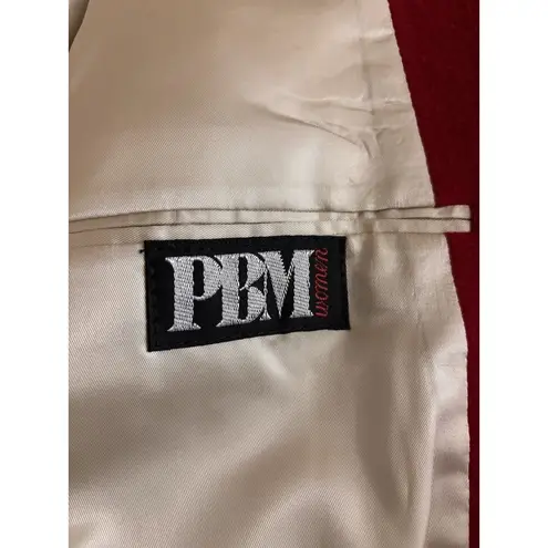 PBM Womens 12 Red Lined Double Breasted Button Collared Long Sleeve 100% Camel