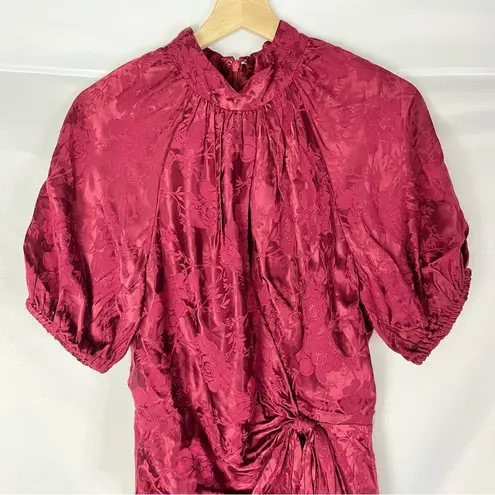 Monique Lhuillier ML Red Currant Jacquard Short Sleeve Jumpsuit 8