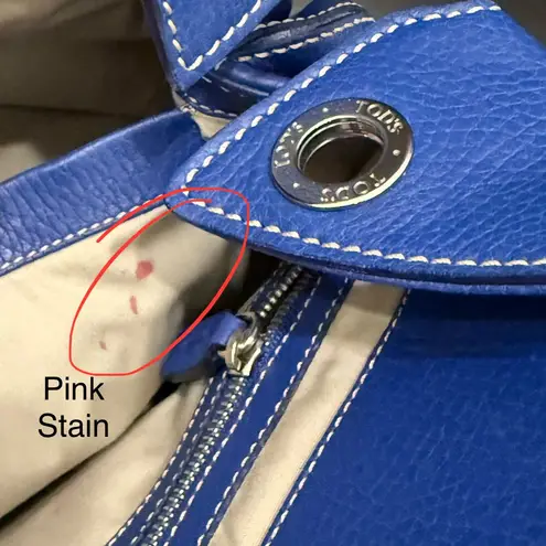 TOD’S Blue Pebbled Leather Contrast Stitch Button Snap Closure Satchel Crossbody