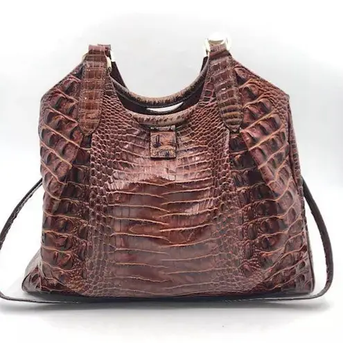 Brahmin Luxurious Brown Crocodile Skin Imprint Leather Elisa Handbag Purse 🌺🌺