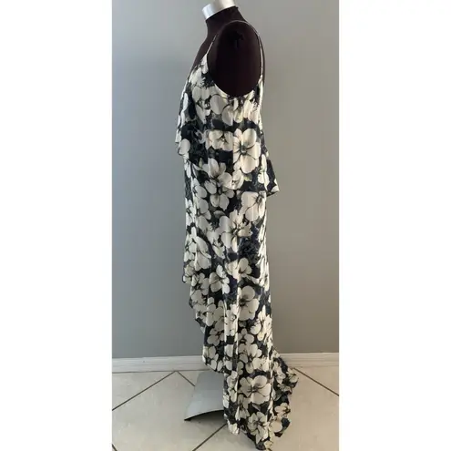 Intermix Silk Maxi Dress Size S Green Floral Hi-Low Spaghetti Strap Lightweight