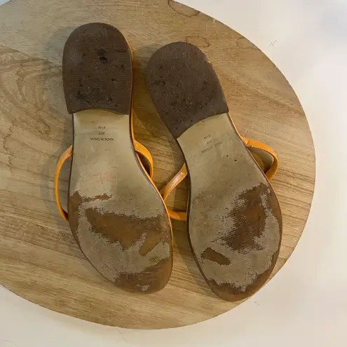 Amanda Smith Floral Embellished 90s Orange Leather Thong Sandals Size 8.5