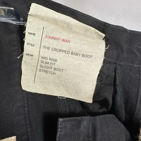 Johnny Was The Cropped Baby Boot Mid Ride Slim Fit Black Frayed Hem Jeans 25