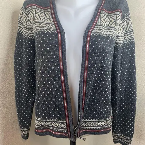 Woolrich Full Zip Ramie Cotton Nordic Fair Isle Sweater Women’s Sz S Gray Red