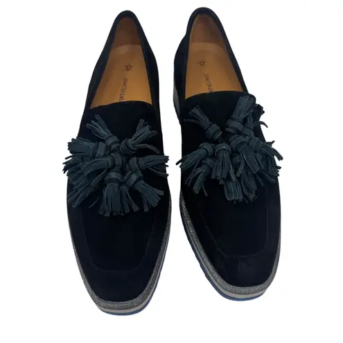 Johnston & Murphy Black Gracelyn Tassel Suede Platform Wedge Loafers 8