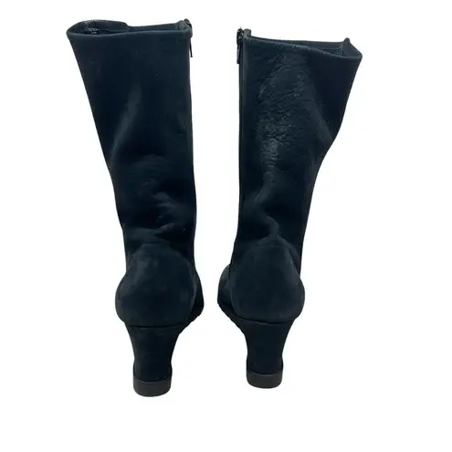 Arche Suede Wedge Tall High Boots Side Zip Leather Stripe Black Size 38 US 7