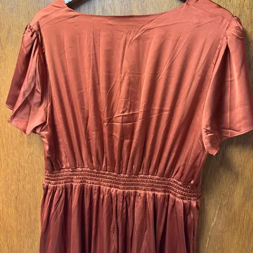 Baltic Born NEW Poppy Satin Midi Dress Short Sleeve Front Tie Rust Orange XXL