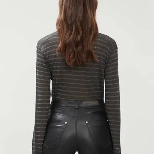 Rails Sami V-Neck Charcoal Bronze Striped Long Sleeve Tee