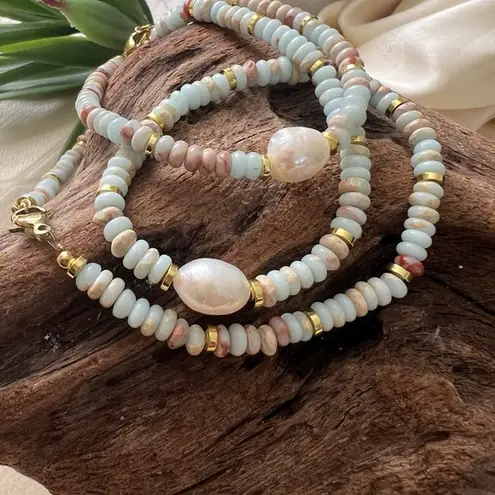 Stainless steel Pearl And Beaded Collar Necklace SET Womens Blue