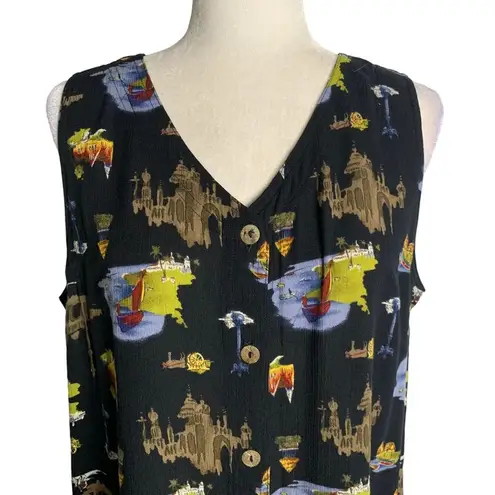 carole little Vintage 90s Dress Shirt Set L Black Button Up Short Sleeve Rayon