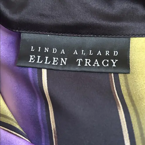 Ellen Tracy Putple/Black/Gold Silk Striped Blouse Sz 8