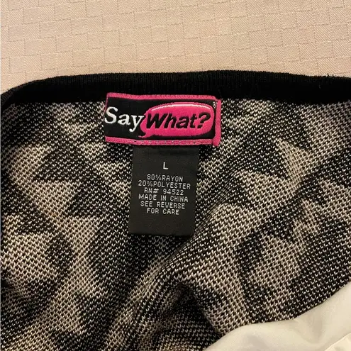 Say What? Say What? two piece sweater skirt & top/vest set cream & black print. Size L.