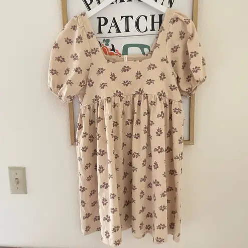 Rylee & Cru Brea Floral Mini Puff Sleeve Dress in Kauai Tan Size XS