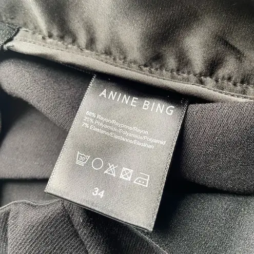 ANINE BING Max Pants Women's Black Straight Leg Split Hem Pants Size 34 2 Luxury