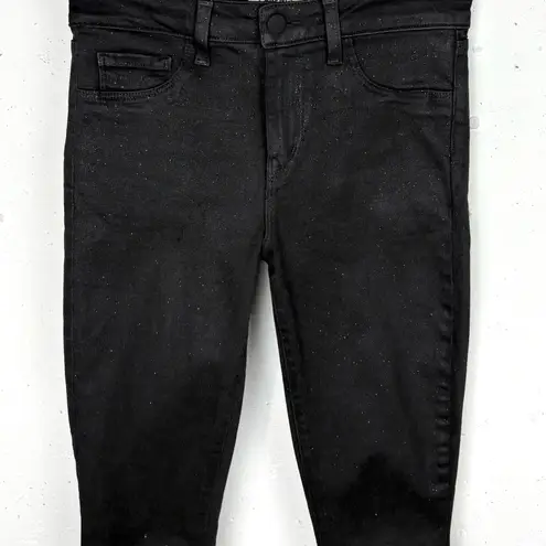 L'Agence Women Margot High Rise Skinny Jeans Silver Glitter Coated Black Size 25