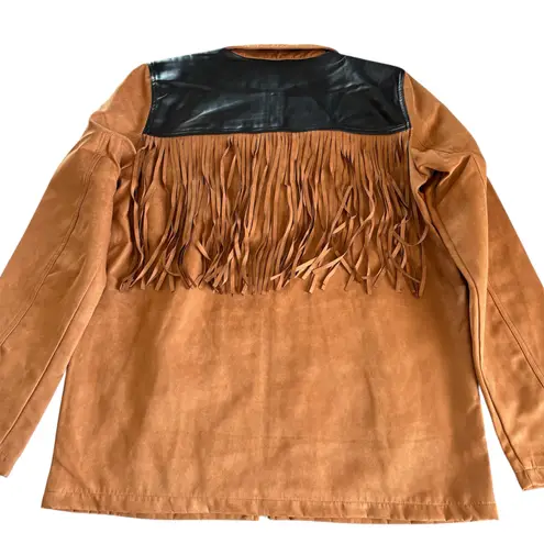 We Wore What Fringe Western Faux Suede Jacket Acorn Brown and Black Medium NWT