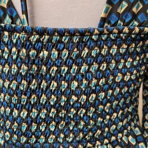 NWT Band of the Free Genevieve Teal Diamond Long Sleeve Mini Dress Mod 60's Vibe Size L