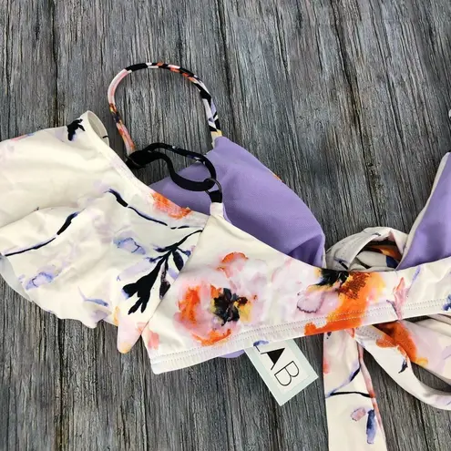 The Bikini Lab Watercolor Floral Ruffle Wrap Bikini Swim Top NWT size Medium