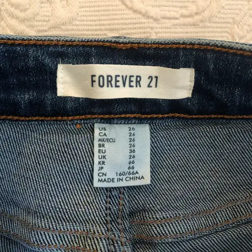 Forever 21 Slightly Distressed High Waisted Button Fly Denim Jeans