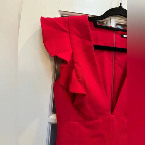 Black Halo Scarlet Dark Pink Red V-Neck Ruffle Deklyn Romper Size 0 XXS XS