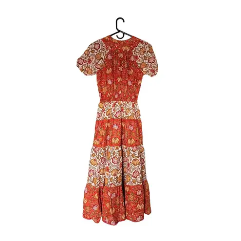 dRA by anthropologie Floral Print tiered Midi Dress Bohemian Cottagecore XS NWT Red