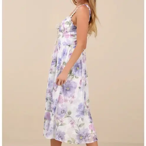 Lulus NWOT Hillela Ivory Purple Floral Ruffled Lace
