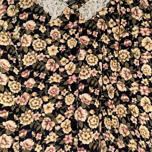 Adrian Jordan Women's Floral Maxi Dress Short Sleeve Lace Collar Size 22 Black