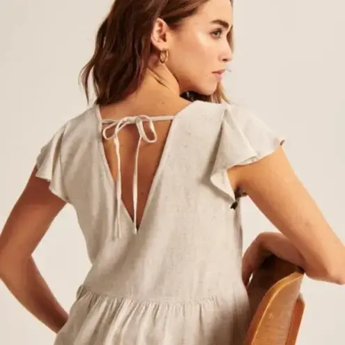 Abercrombie Linen Blend Trapeze Babydoll Top Open Back Tie Flutter Sleeve M Size M