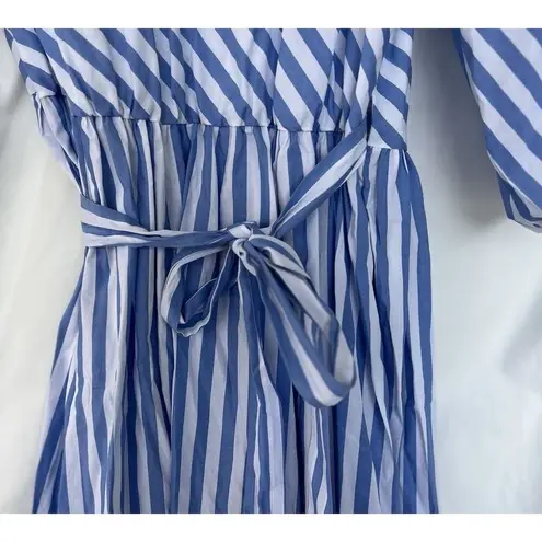 Staud Jodie Midi Wrap Dress Sea Stripe Size Small Bridal Wedding Guest Picnic Blue