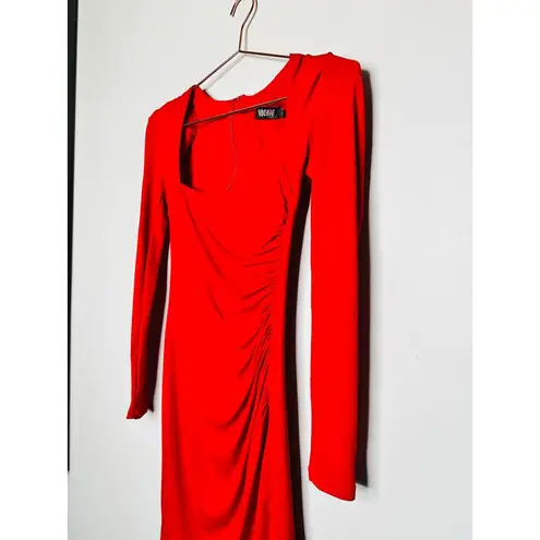 Nookie Red Jersey Squareneck Sheath Harley Structured Shoulders Mini Dress S
