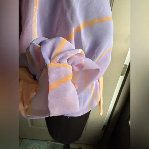 Vintage 70/80s handmade abstract pastel sheer wrap waist tie blouse, size 4/6 Purple