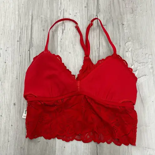 Aerie  Red Floral Lace Racerback Peep Hole Lined Bralette XS