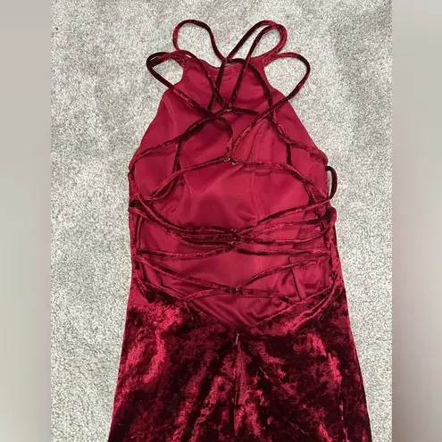 La Femme Vintage  Y2K Style Blood Red Crushed Velvet Bodycon Mini Dress Size 00