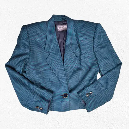 Vintage 80s Green Navy Houndstooth Retro Officecore Power Skirt Suit Set Size 4