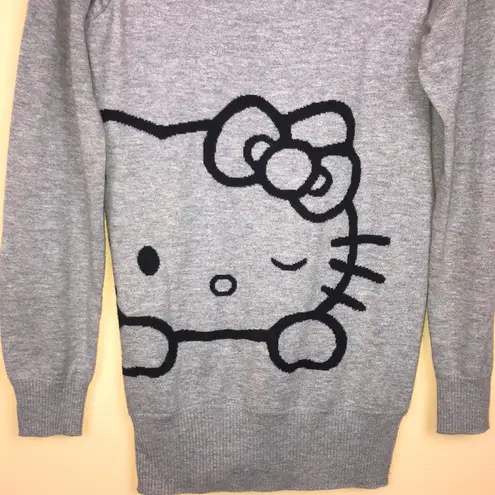 Sanrio  Women’s Hello Kitty Large Face Knit Heather Gray Black Longline Sweater