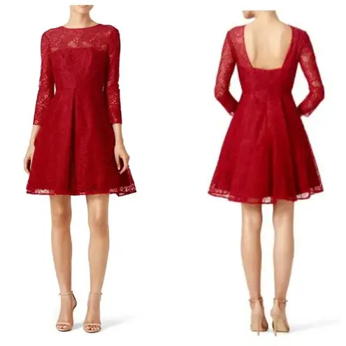 ML Monique Lhuillier Red Lace Fit & Flare Dress Size 6